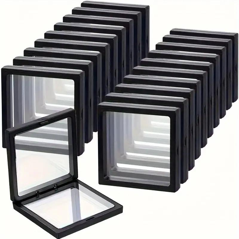 20Pcs Clearview 3D Floating Display Cases Dustproof Acrylic Jewelry Storage Box With Elastic Film Transparent Hanging Organizer