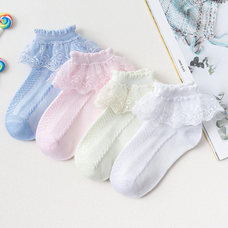 Girls' Spring & Autumn Cotton Lace Princess Socks - Japanese Style Short White Dance Socks for Kids