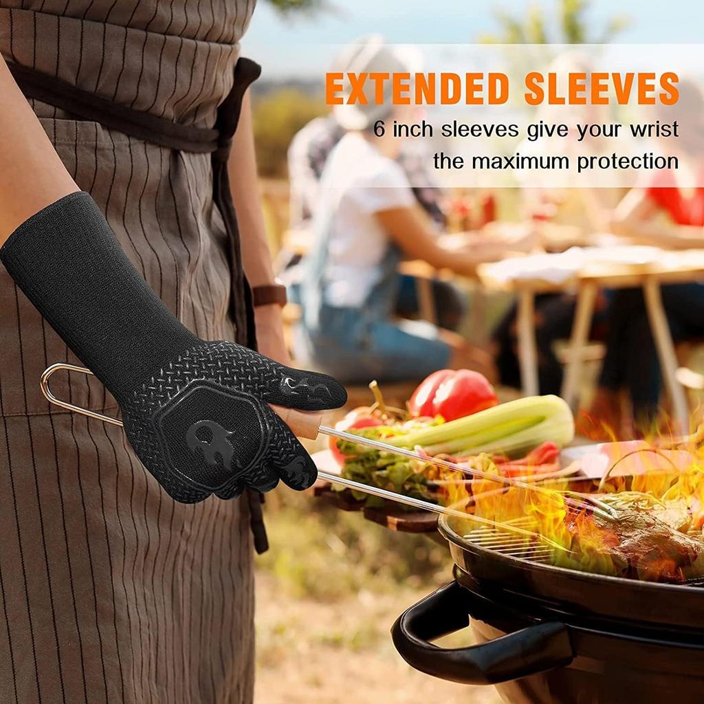 HAMITOR BBQ Grill Gloves Heat Resistant: 1472℉ High Temp Resistance Fireproof Glove for Grilling Smoking Barbecue - Washable Long Oven Mitts