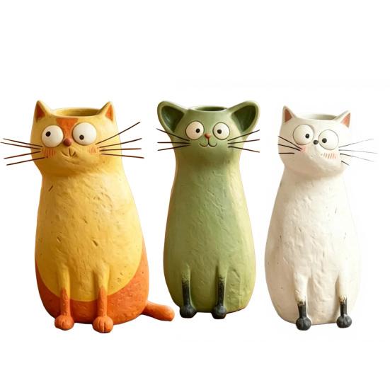 Quirky Cat Vase Handcrafted Resin Cat Flower Vase Funny Kitty Planter for Desk Shelf Boho Home Decor Gift for Cats Lovers
