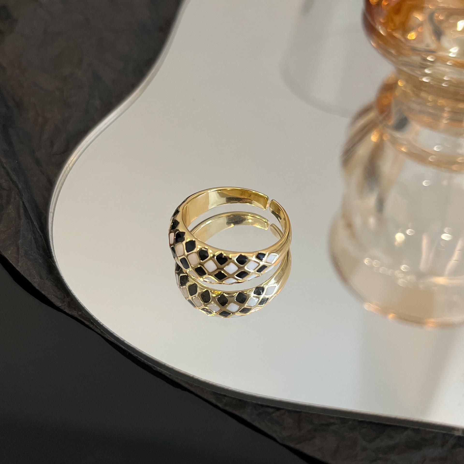 Women s Retro Geometric Color Block Open Adjustable Ring Adjustable Open Size