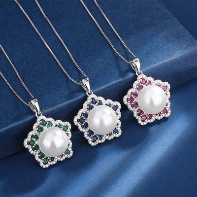 Jewelry Copper Bottom Gold-Plated Inlaid Fritillary Pearl Fashion Star Colored Treasure Diamond Pendant Necklace 14Mm