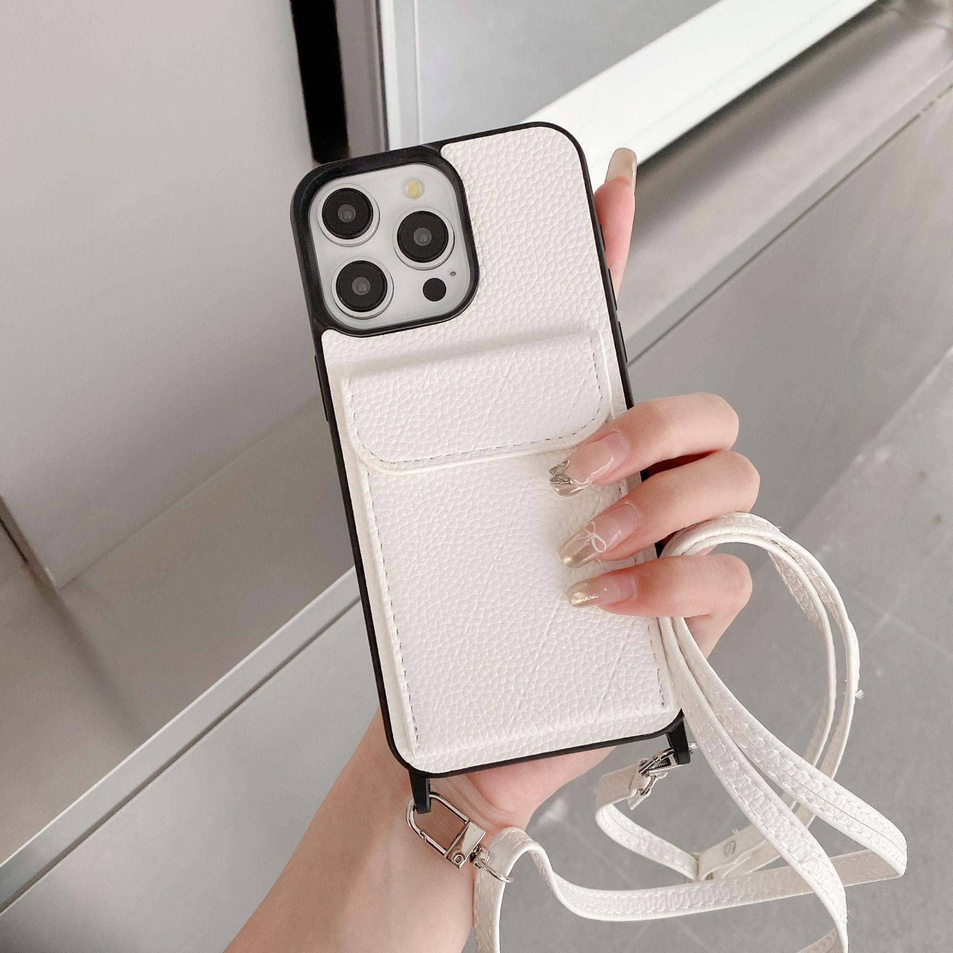 Lychee Pattern Crossbody Card Holder Case for iPhone 14 Pro Max, 15, and 16 Pro iPhone 15 Pro Max