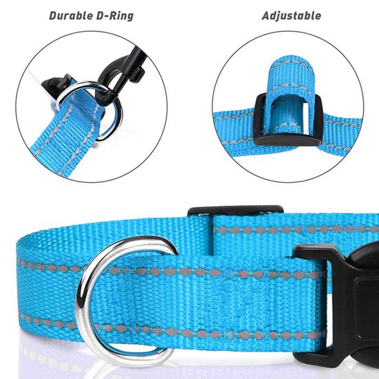 Reflective Dog Collar Nylon Dog Collar with Metal D-Ring Adjustable Fit Safe Dog Collar for Small Large Medium Dogs Night Walking