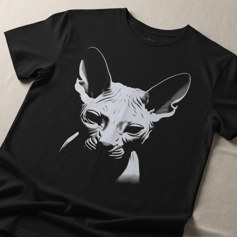 Sphynx Cat T-Shirt Black Hairless Cat Graphic Tee Sphynx Shirt Gothic Streetwear Minimalist Cat Lover Gift XS - 5X Ladies Long Sleeve Hoodie