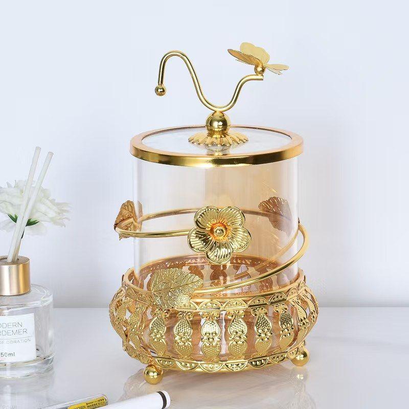 

Стеклянная банка в европейском стиле Металлическая ажурная ваза Гостиная Спальня Банка для хранения ювелирных изделий и косметики Изысканная коробка для хранения орехов Новинка