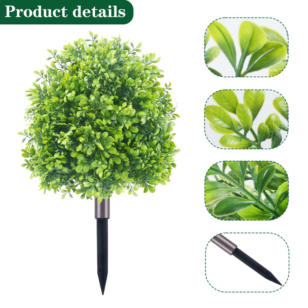 Uflower 1/2pcs Artificial Boxwood Topiary Ball with Spikes for Outdoor, UV Resistant Shrubs Plants, for Garden, Yard, Patio