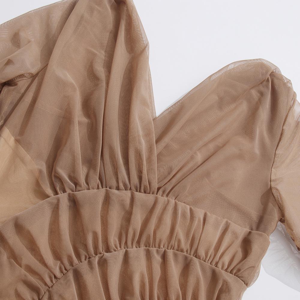 2026 Sommer Damen V-Ausschnitt Netz Faltenkleid - Sexy, Figurbetont, Einfarbig, Kurzer Durchsichtiger Stil