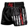 Shorts de luta e grappling masculinos com bandeira americana, camuflagem preta com estrela caçadora de bandeira, shorts de boxe tailandesa Muay Thai