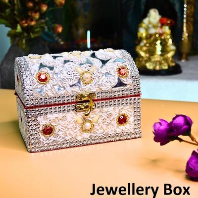 Beads Work Jewellery Box (White) Jewelry Boxes Wooden with Lock Handmade Shringar Married Marriage Women Wedding Dulhan Girl Gift Items