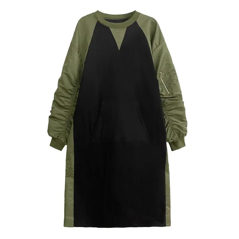 XITAO Contrast Color Patchwork Dress Long Sleeve Pullover Loose Winter New Women HQQ2007