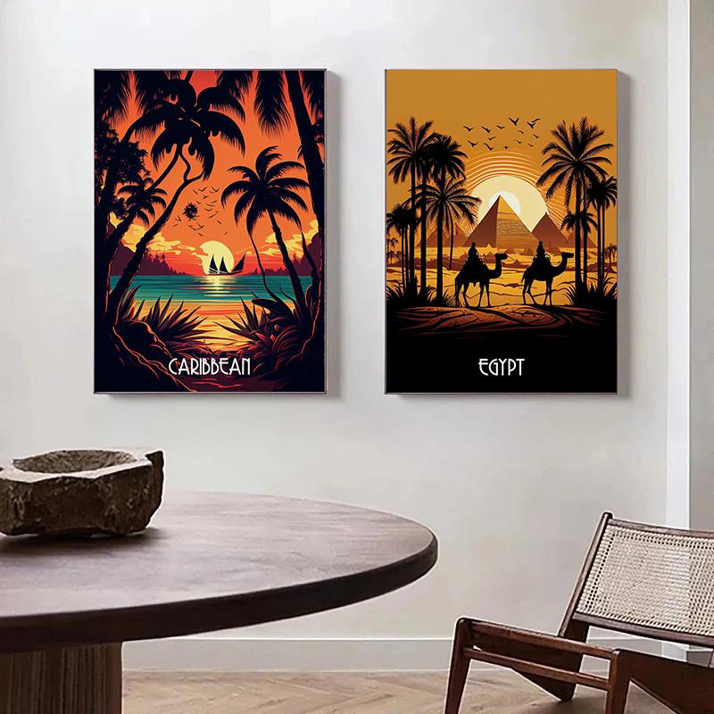 Vintage City Caribbean Egypt Venice Rome Dubai Landscape  Art Poster Canvas Painting Wall Prints Picture Living Room Home Decor