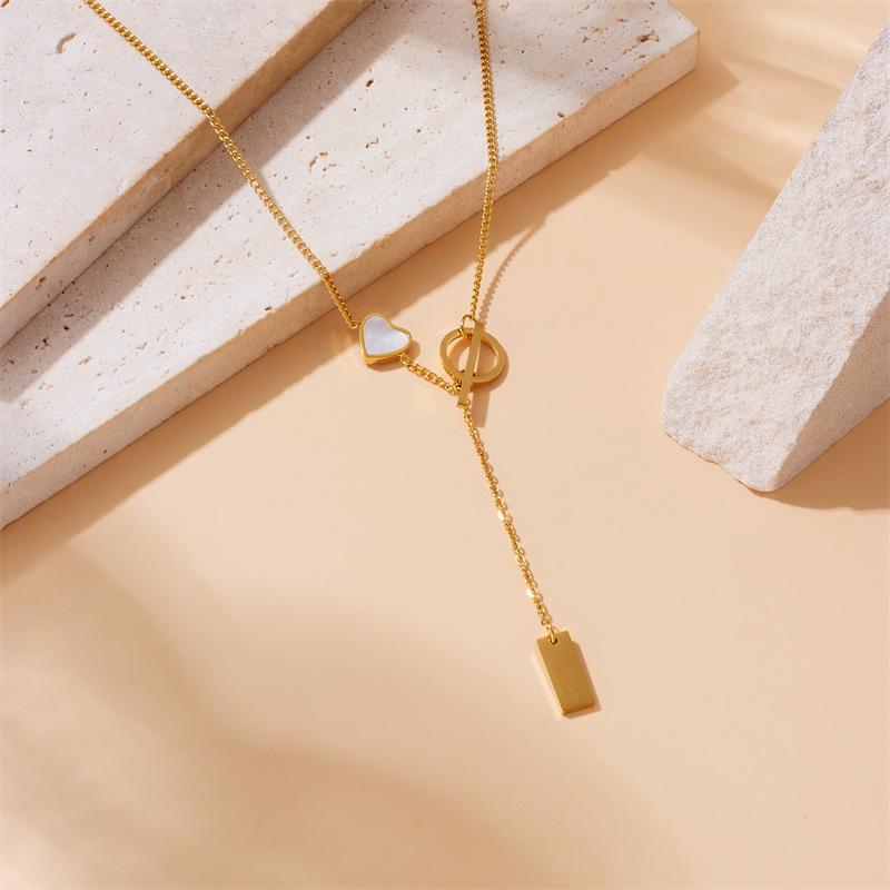 Gold Plated Stainless Steel Heart Shell Ot Toggle Pendant Necklace for Women