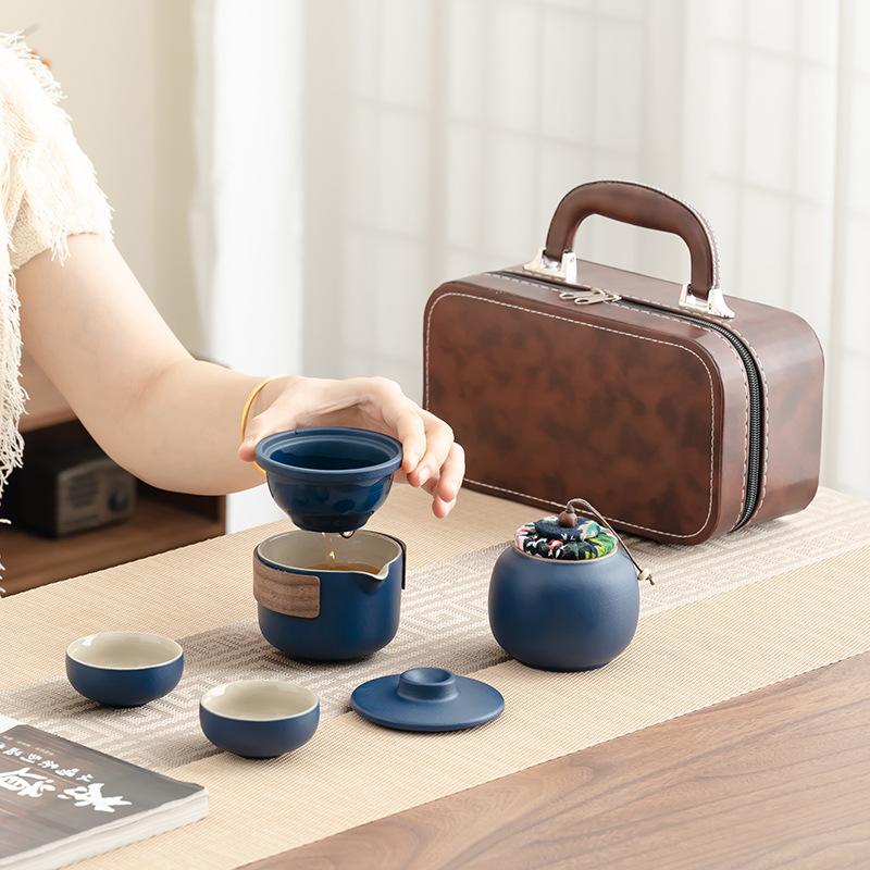 Travel Kung Fu Tea Set Portable Tea Set Kuaike Cup Small Set Beam Pot Business Gift Box Print