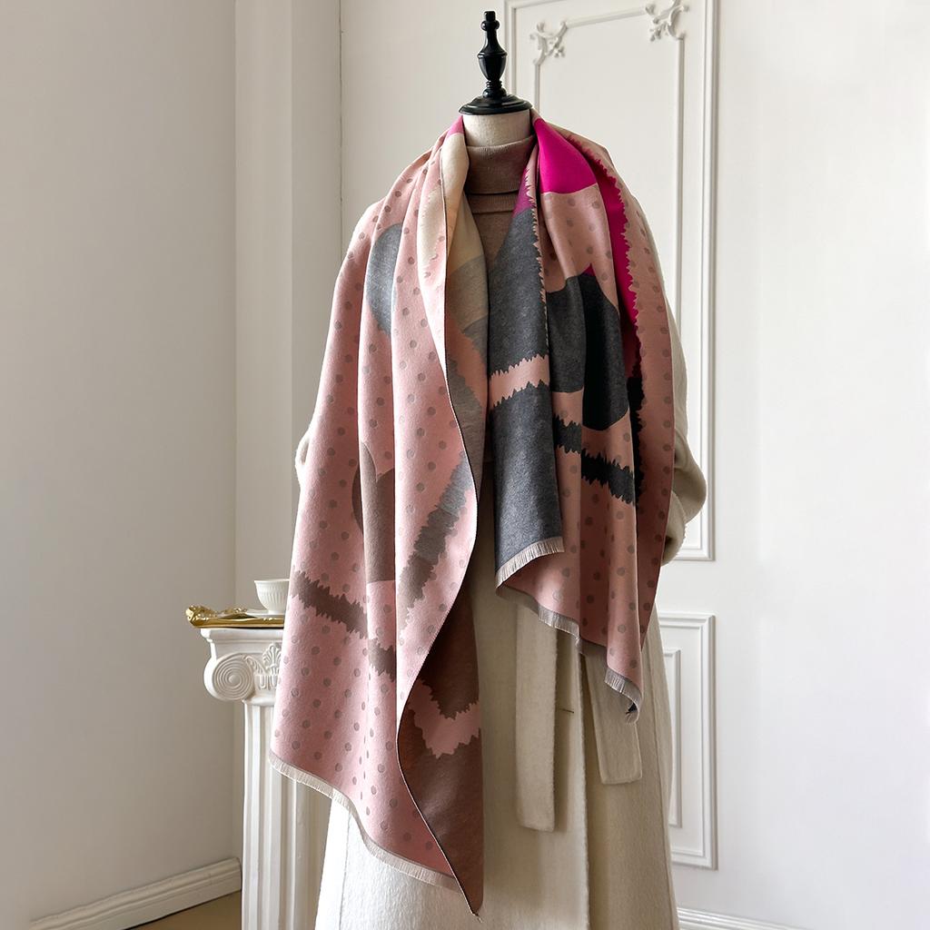 Luxury Polka Dot & Heart Print Cashmere Pashmina Scarf for Women - Ultra Warm Winter Thick Shawl | Foulard, Blanket Wrap 