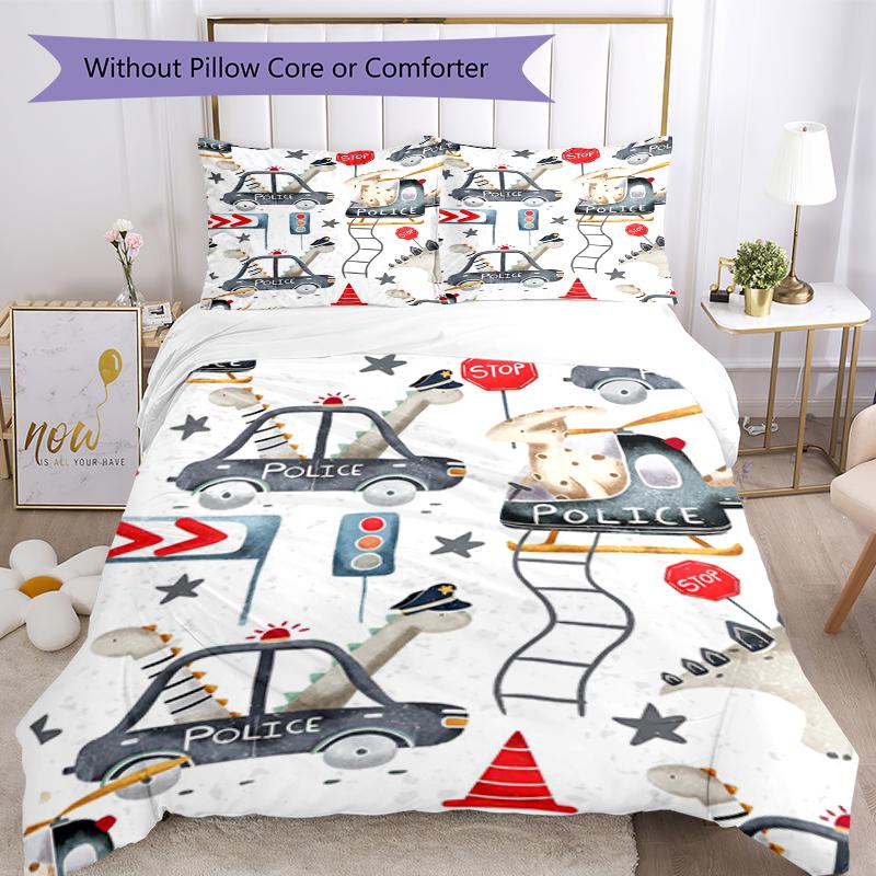 3pcs fire trucks police cars Bedding Set Duvet Cover Closure Includes 1 Duvet Cover & 2 Pillowcases, Soft and Comfortable for All Seasons.