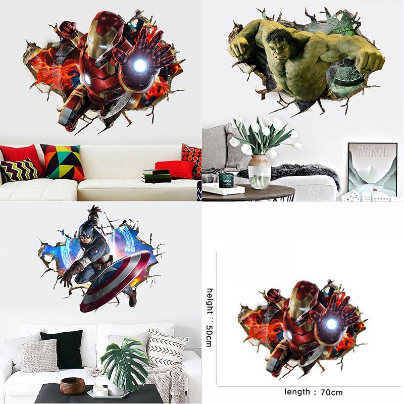 Vibrant 3d Superhero Avengers Wall Stickers Kids Cartoon Room Decor Removable Pvc Wallpaper