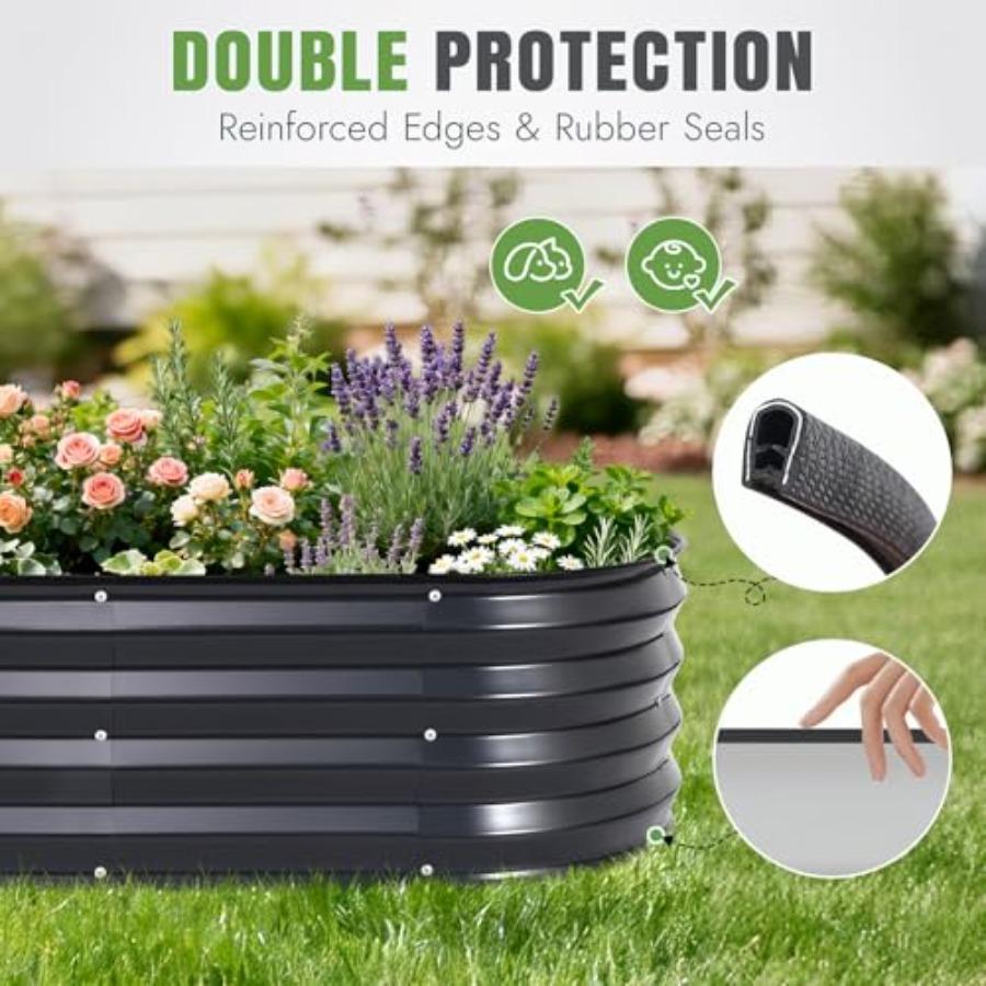 3Pcs Galvanized Raised Garden Bed Kit Outdoor Metal Raised Garden Beds for Vegetables Rust-Resistant Easy Assembly 4x2x1ft Oval