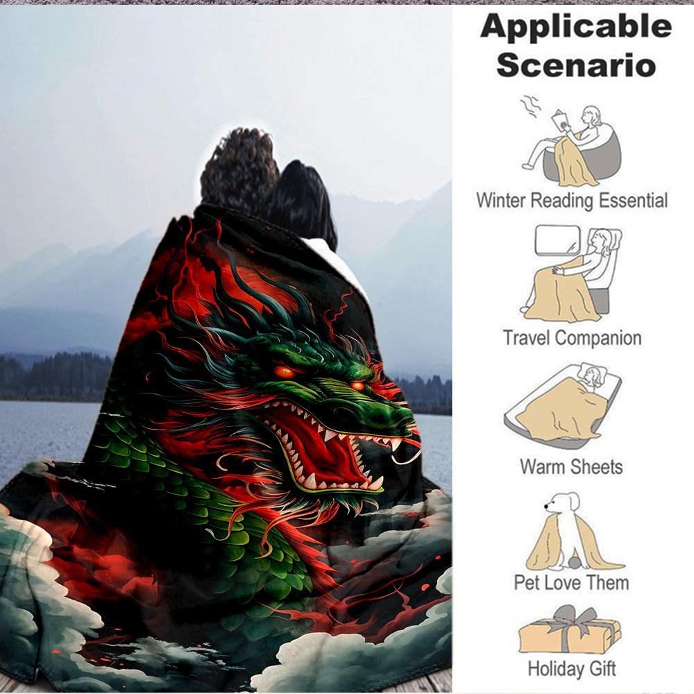 1pc Dragon Fantasy Blanket, Lightweight Flannel Throw Blanket for Sofa, Bed, Travel, Camping, Living Room, Office, Couch, Chair, a0922077