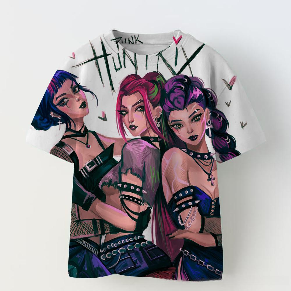 KPOP Demon Slayer Collaboration 3D Digital Print Summer Girls' Casual Fashion Round Neck Short Sleeve T-Shirt Parent-Child Outfit