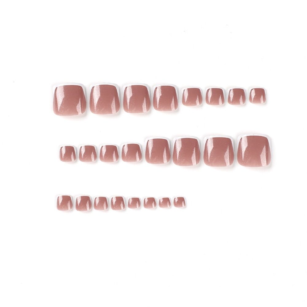 24pcs Girls Square Short White Edge Fake Toenails French Full Cover