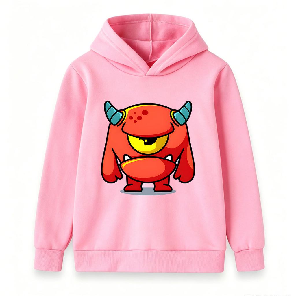 Kids Boys Girls Cartoon One-Eyed Red Monster Print Pullover Hoodie, Soft Casual Long Sleeve Hooded Sweatshirt for Boys Girls Daily Wear Cosplay