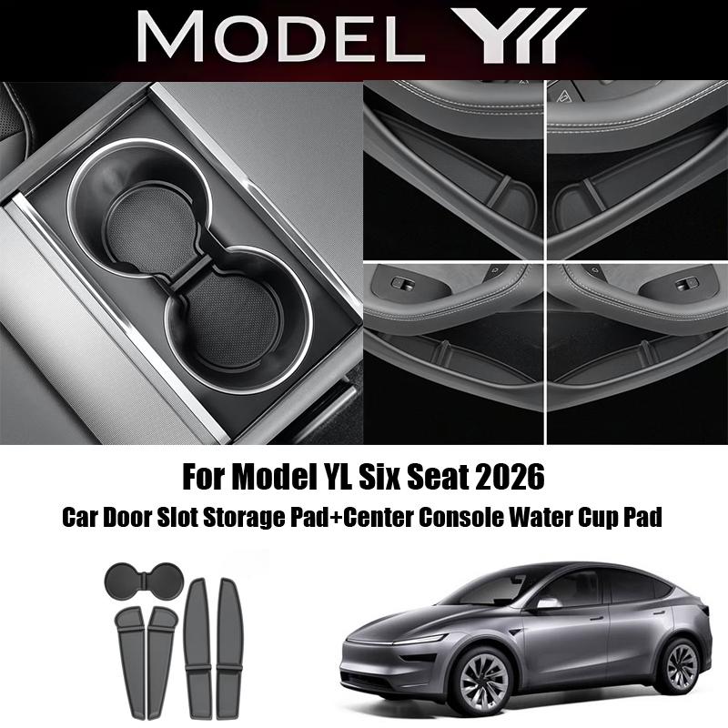 For Tesla Model YL Six Seat 2026 Car Door Slot Storage Pad TPE Center Console Water Cup Holder Mat Organizer Tray Car Accessorie