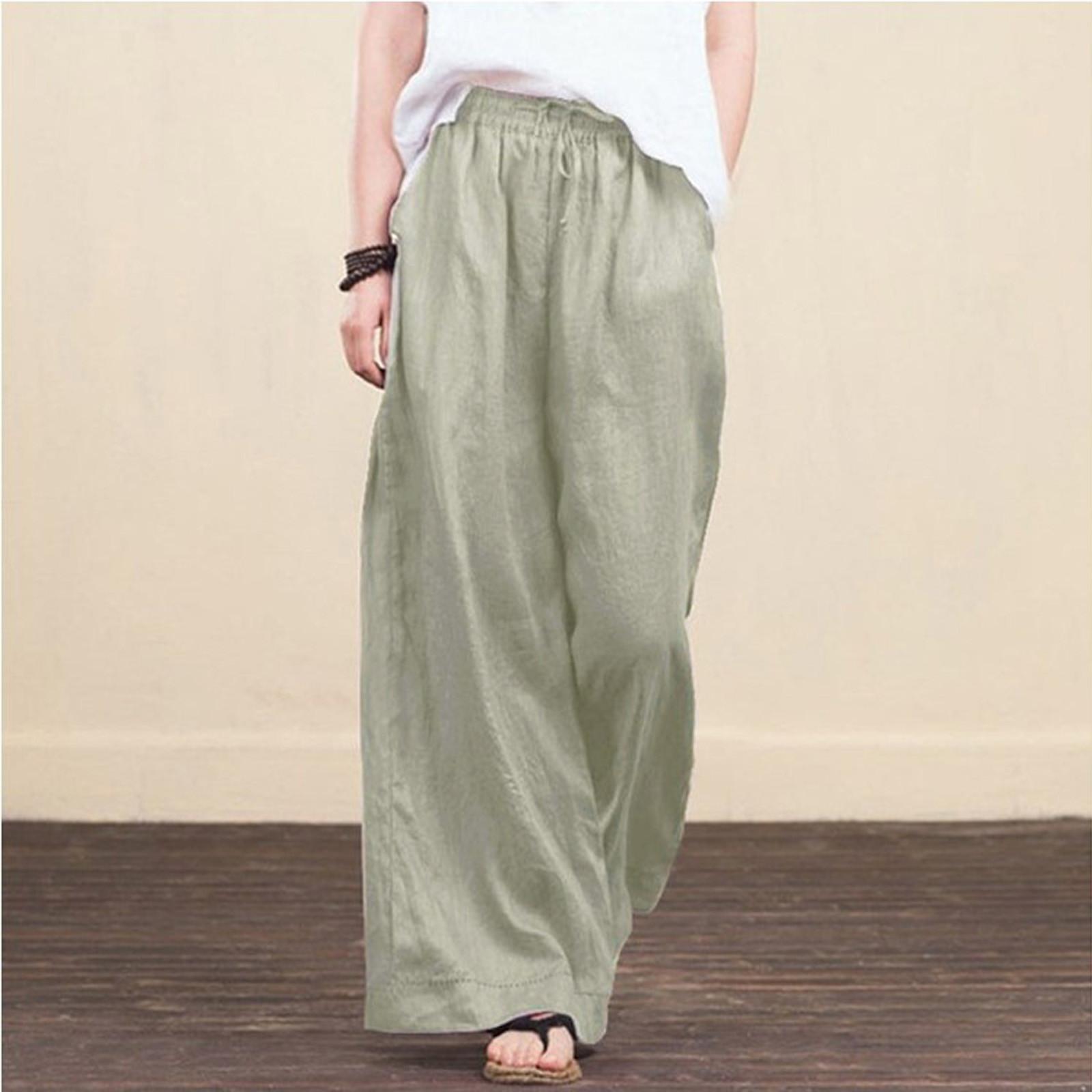 

Fashion Women Loose Color Casual Wide Leg Pants Cotton Linen Trousers XXXL хакі
