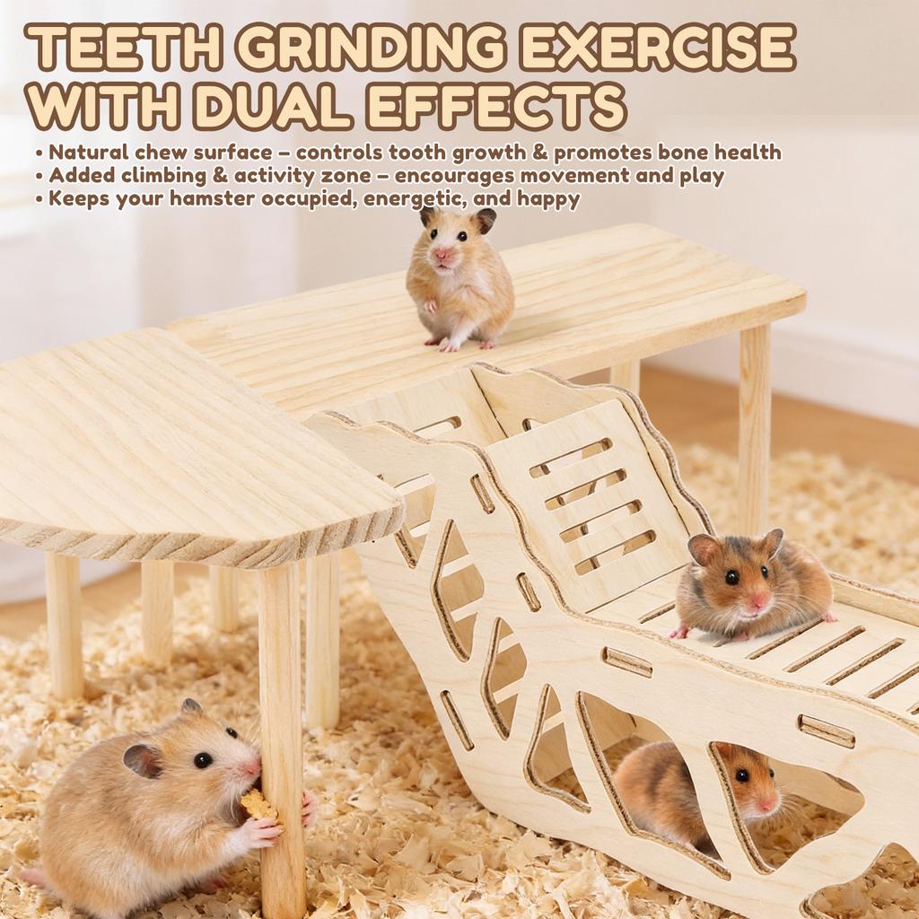 3Pcs Hamster Wooden Ladder Platform with Ramp Tunnel Shelter Hamster Climbing Toy Small Pets Stairs Toy Mice Cage Accessories