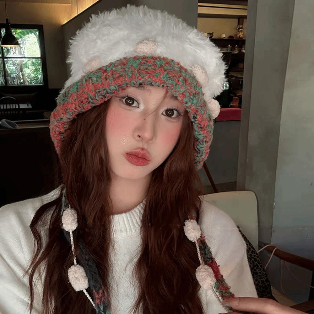 Fluffy Lei Feng Hat Ear Protection Winter Warm Hat Fashion Bear Ear Plush Hat Girls