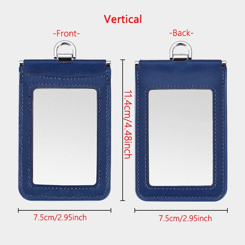2-Sided Transparent Window Badge Holder ID Business Work Card Holders Genuine Leather Card Case with Lanyard (Can Hold 4 Cards )