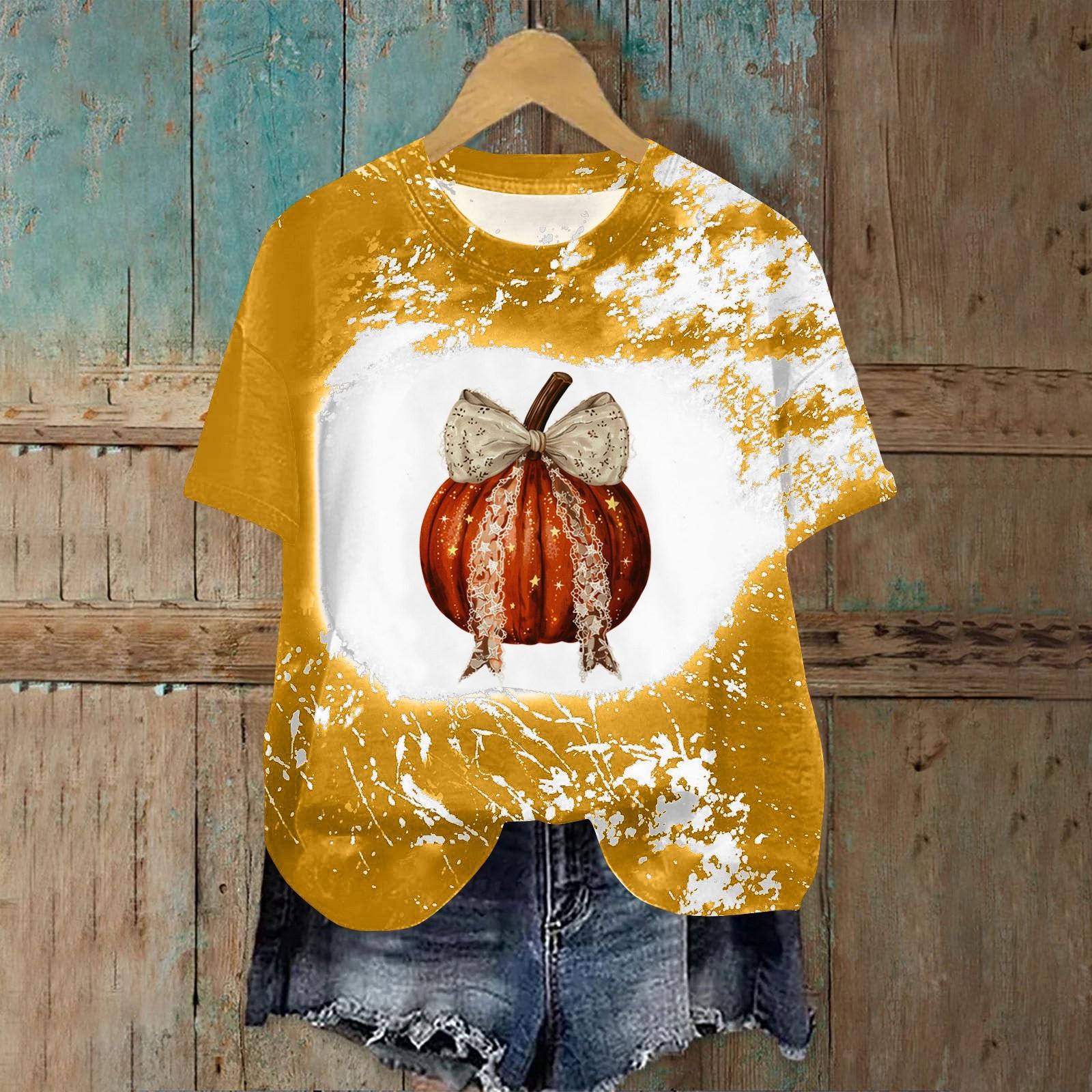 

Жіночий модний повсякденний пуловер з принтом і круглим вирізом, футболка з короткими рукавами XL жовтий