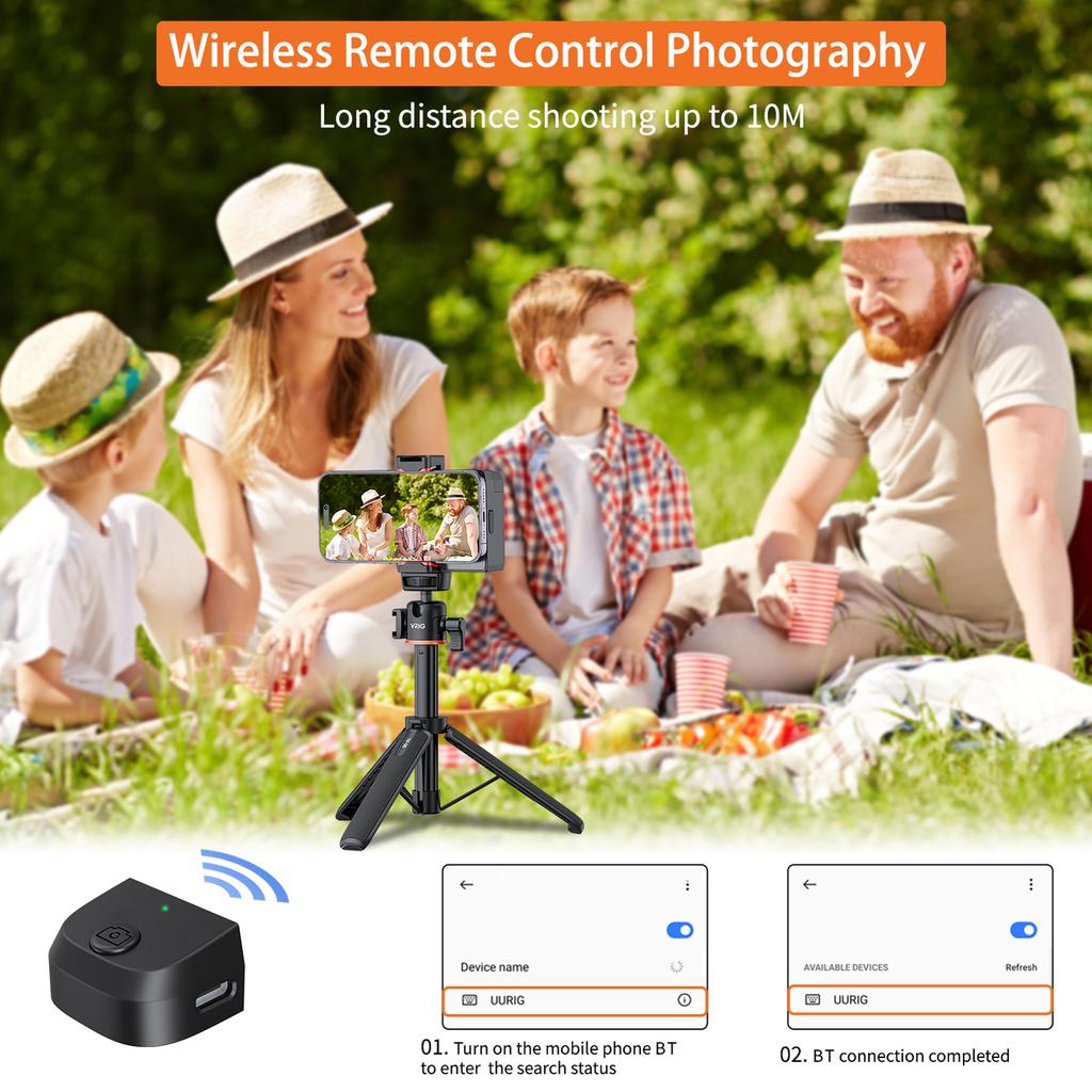 UURIG PH 14 Wireless Handle Grip Phone Holder Stabilizer for Smartphone Vlog Selfie Built in LED Fill Light 3 Level