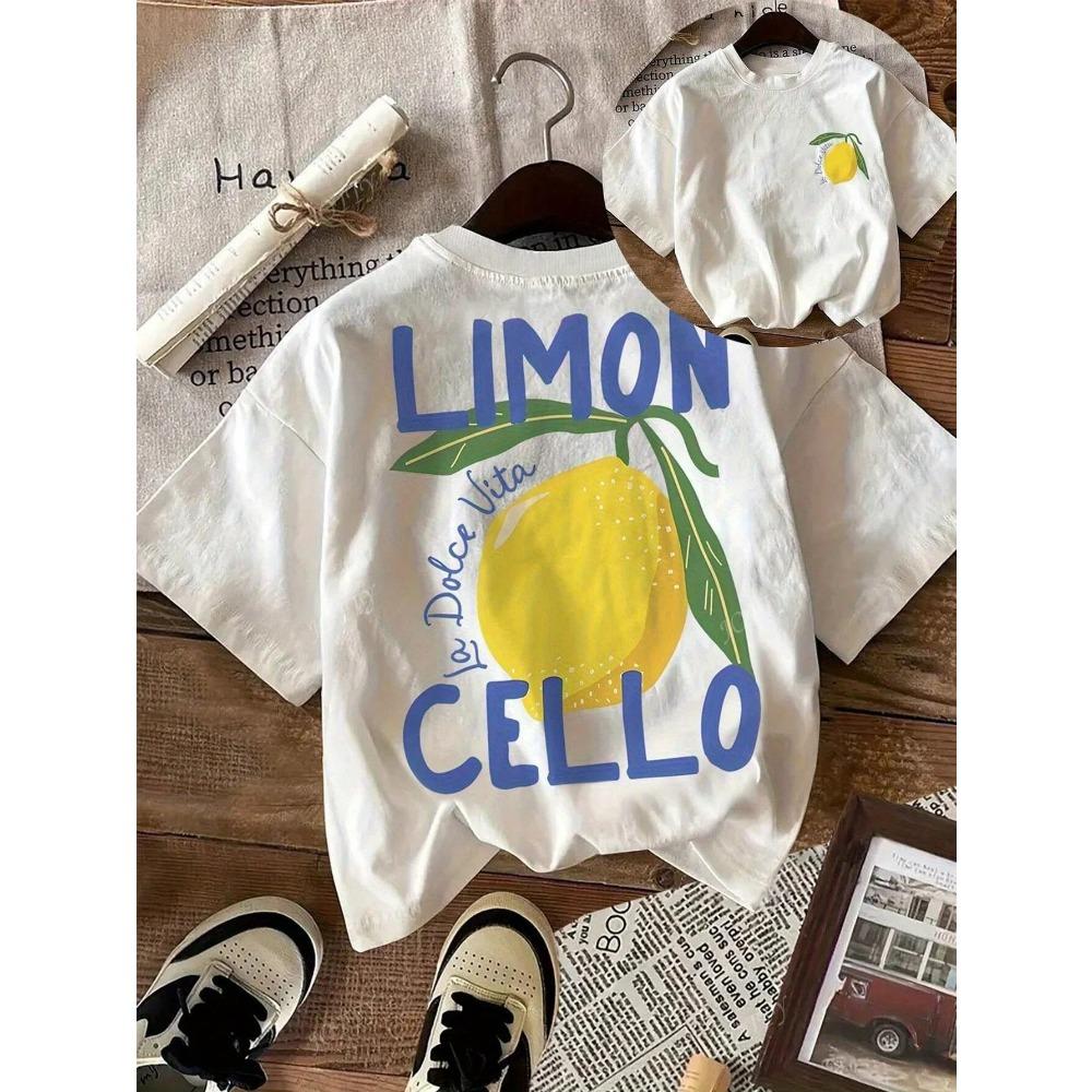 

Summer t-shirt for kids, breathable and comfortable, short-sleeved, with a cartoon lemon print. 100