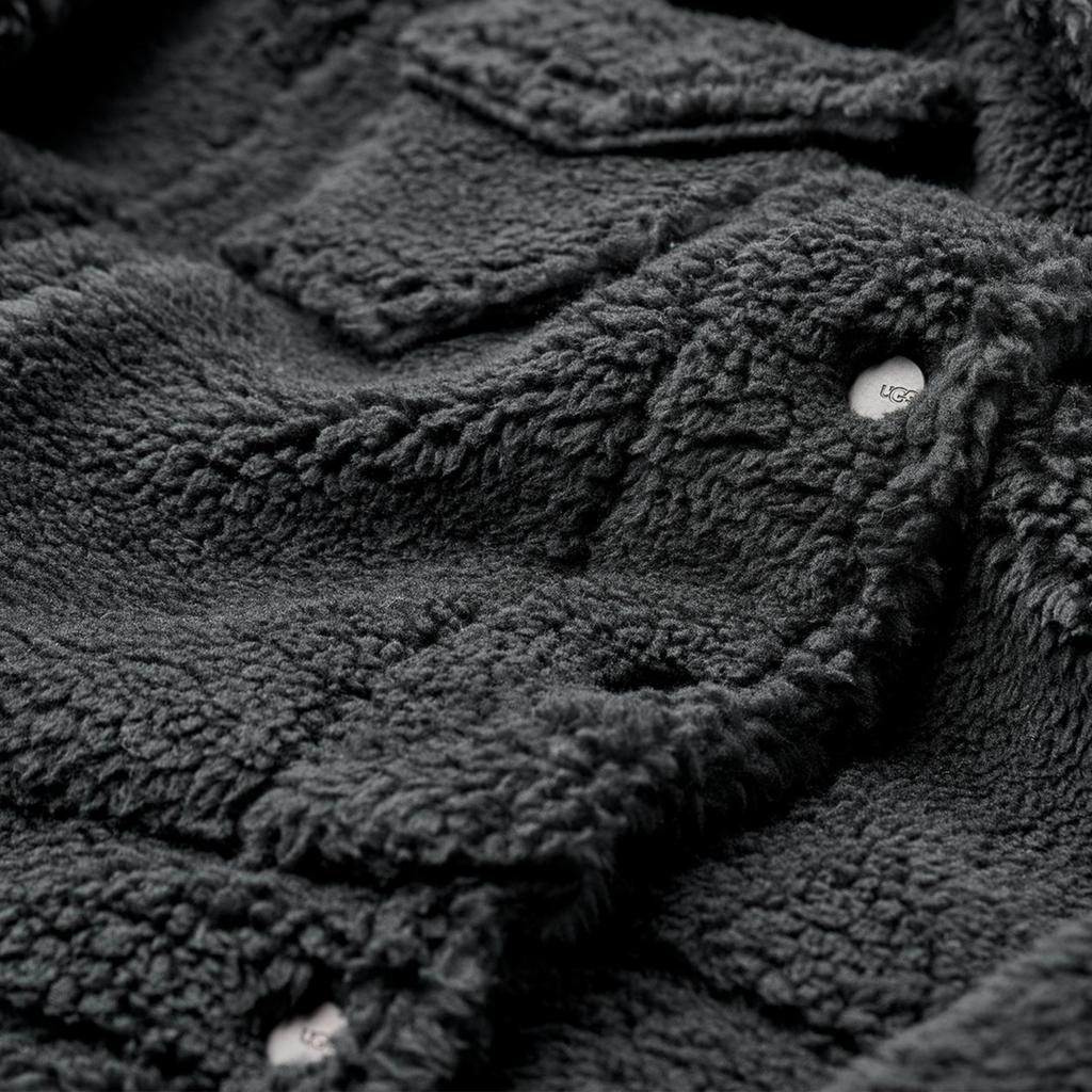 UGG Collar Button Chest Pocket Long Sleeve Fleece Coat Women outerwear 1171459-INK