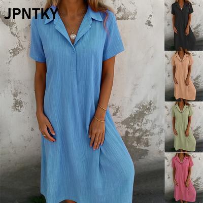 JPNTKY Mode Sommer Frühling Einfarbiger Druck Kurzarm POLO-Kragen Freizeitkleider