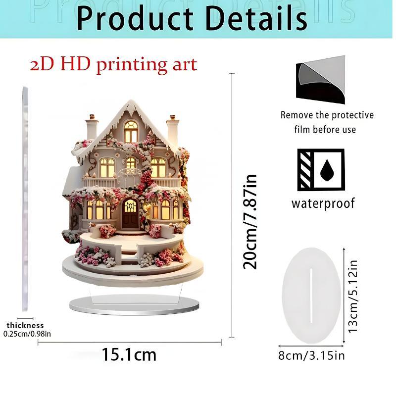 2D Acrylic Castle Snow House Pendant Wooden Christmas Hanging Ornament for Home Xmas Tree Party Decor Gifts