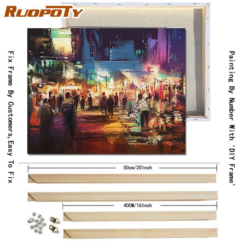 RUOPOTY Abstrakt by DIY-maleri etter tall Landsacpe-bilde Lerretsmaling Håndmalt for hjemmeinnredning 40x50 cm med gjør-det-selv-ramme