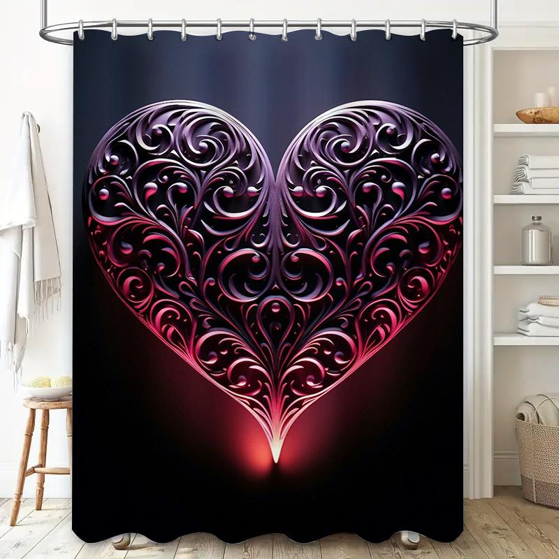 Elegant Gothic Heart Shower Curtain - Waterproof, Mildew-Resistant, Machine Washable For Stylish Bathroom Decor