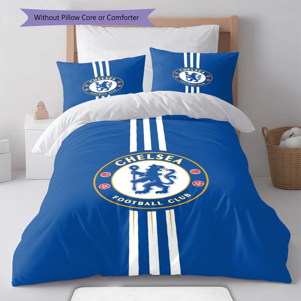 Chelsea FC Pattern Bedding Set Quilt Cover Pillowcase Home Decor Gift (1 * Duvet Cover + 2 * Pillowcase, Without Core)