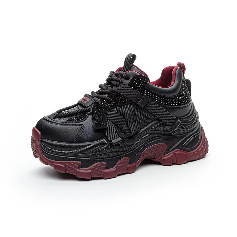 Internet celebrity dad shoes women's 2025 autumn and winter new thick-soled inner height increase casual versatile color matching rhinestone sports