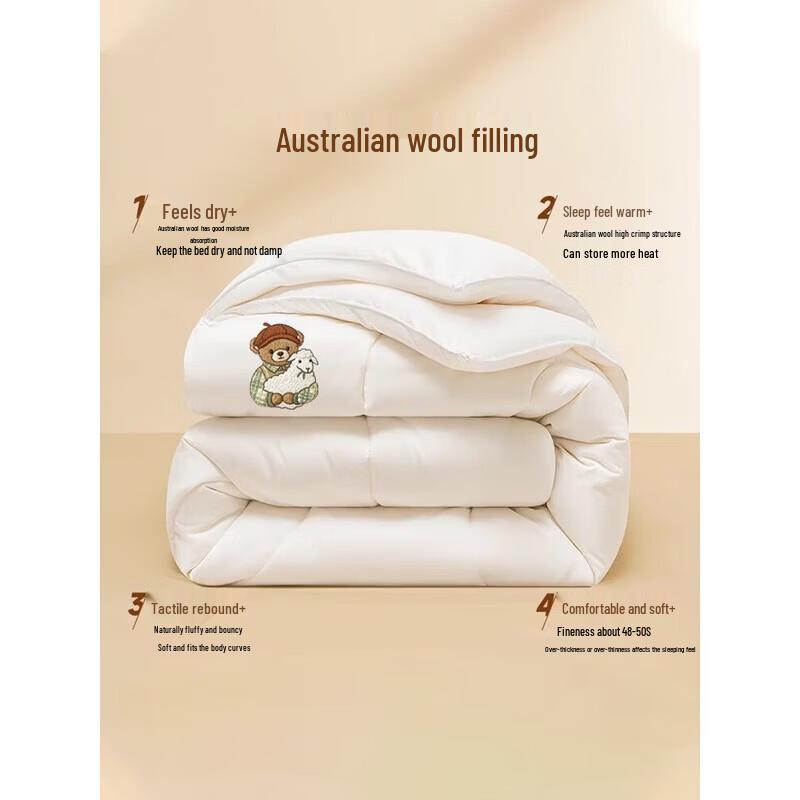 Muji Australian Wool Blend Winter Quilt, Bear Embroidery