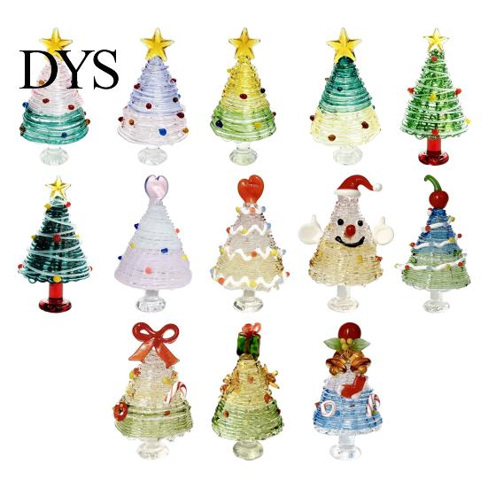 Desktop Festive Art Craft Glazed Christmas Tree Figurine, Colorful Miniature Xmas Decor, Handcrafted Small Decorative for Windowsill Glass Table