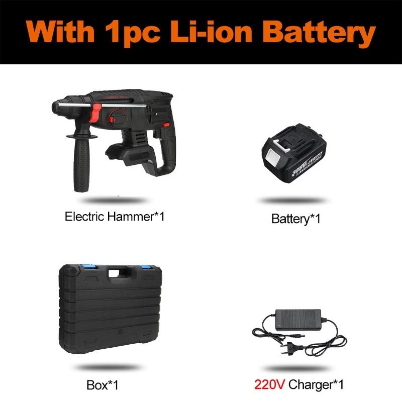 4 IN 1 Brushless Cordless Rotary Hammer Drill 2 Batteries Rechargeable Electric Hammer Impact Drill for Makita 18V Batt