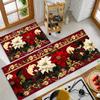 Set Christmas Kitchen Floor Mats Non Slip Washable Poinsettia Golden Border Runner Rug for Family Xmas Holiday Decor