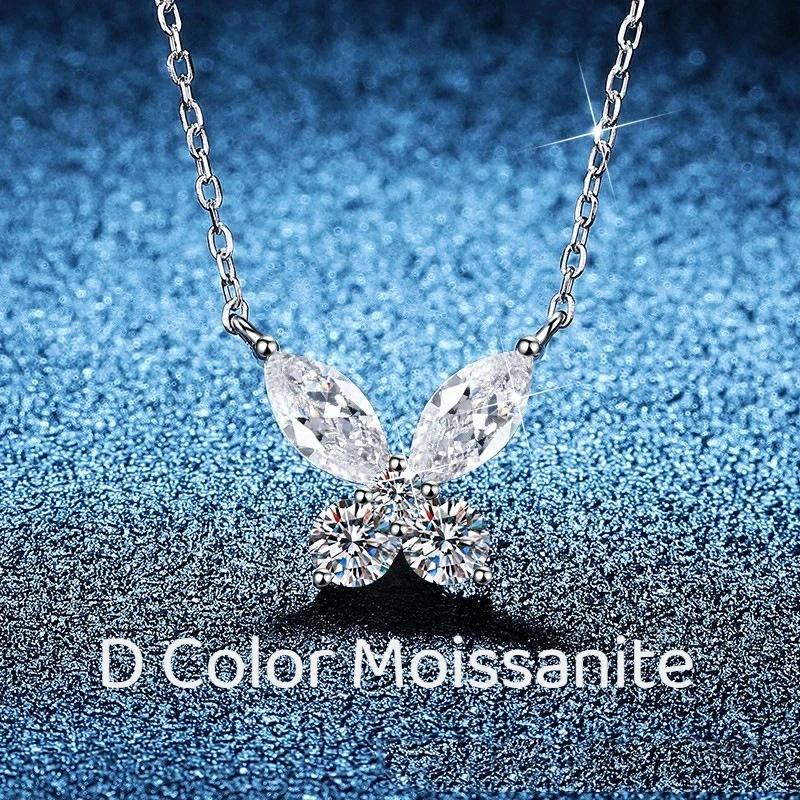 925 Sterling Silver D Color Moissanite Butterfly Necklace Pendant for Women Trendy Wedding Party High Quality Jewelry Gift