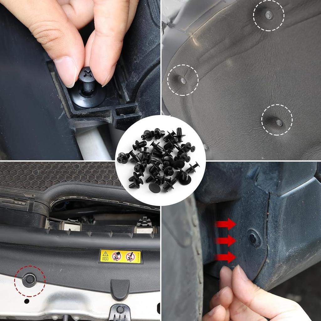 100 PCS Car Bumper Retainer Clips, 6 Type Nylon Fasteners Rivet Replacement Kit, Push-In Screw Bumper Push Rivet Clip With 5 Fastener Removers,