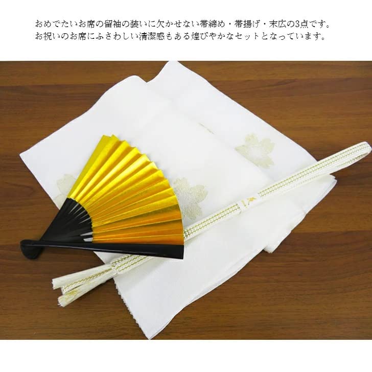ANS LL Size Loose Fit Set for Tomesode Silk and Suehiro Pattern Includes a Fan and a Silk Obiage and Gold and Silver Fan Long, 3-Piece (Tomesode) -