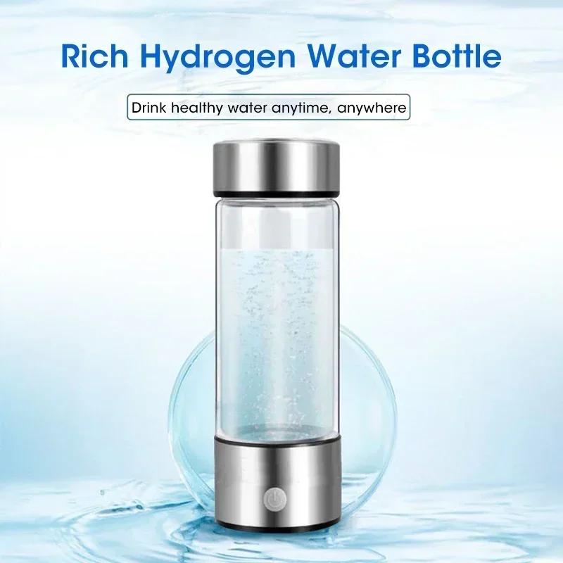 Hydrogen Water Bottle 500ppb Generator with Titanium Electrode Portable Antioxidant Ionizer 420ml for Fitness Travel Black/White