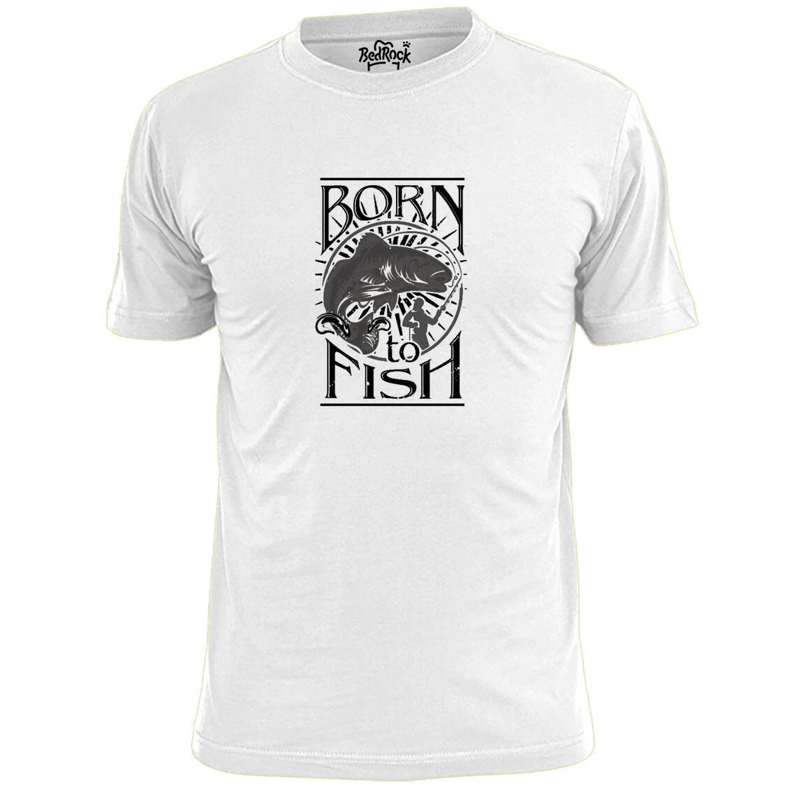 Mens Born To Fish Angling T shirt Fishing Rod L